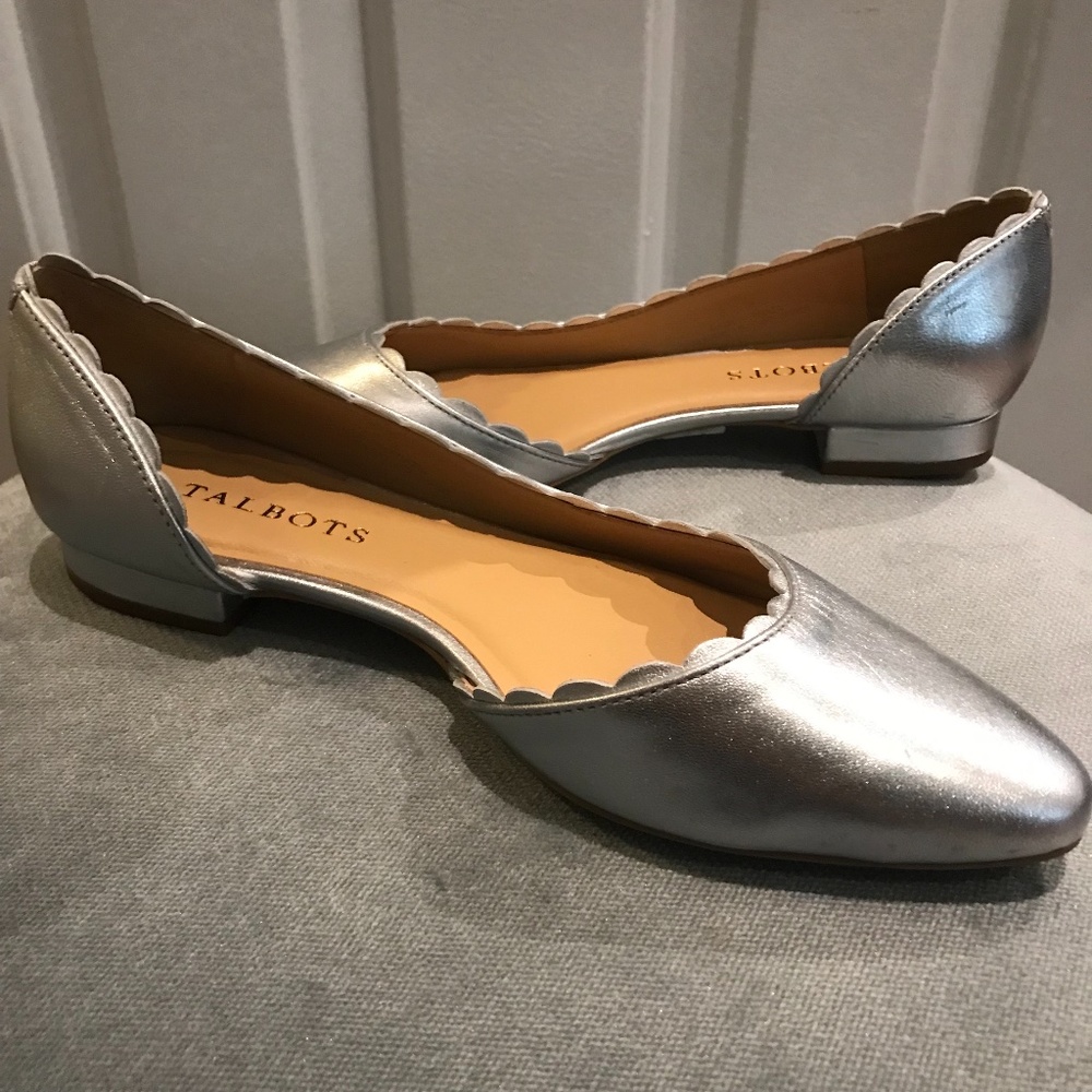 Silver d’Orsay flats with scalloped edge by Talbot